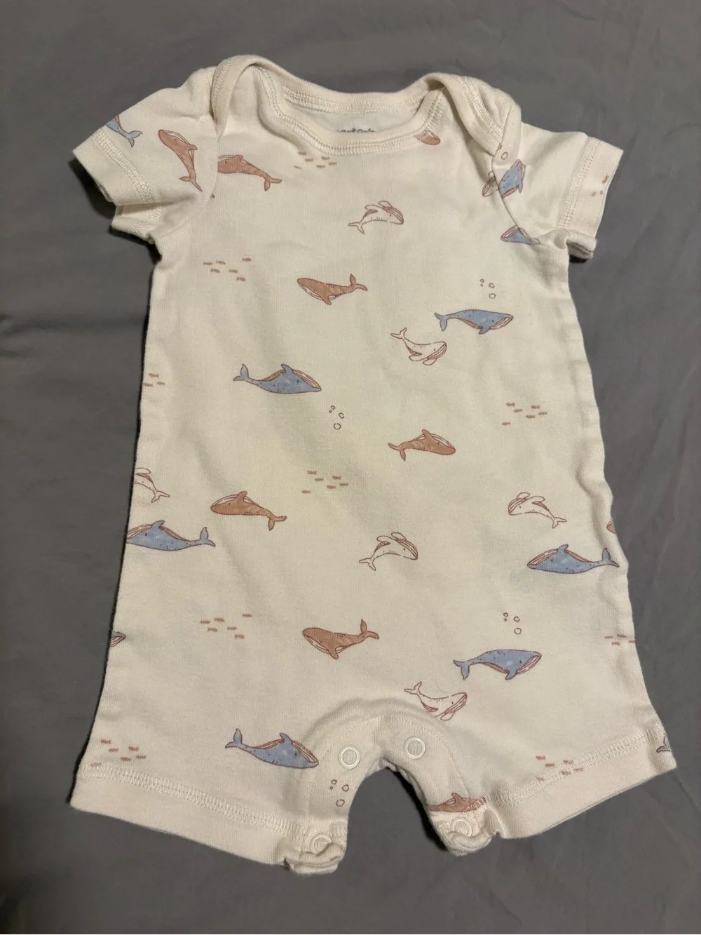 Carter's 6M Short Sleeve Whale Romper Set - Ivory & Blue